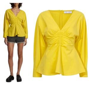 NWT $395 Proenza Schouler White Label Plunging Poplin V-neck Top Blouse